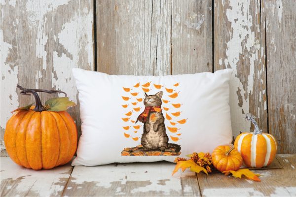 Fall Cat Pillow, Fall Leaves Decor, Autumn Decor, Cat Lover, Fall Throw Pillow,  Fall Decor, Thanksgiving Decor, Fall Farmhouse Pillow, Gift
