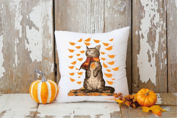 Fall Cat Pillow, Fall Leaves Decor, Autumn Decor, Cat Lover, Fall Throw Pillow,  Fall Decor, Thanksgiving Decor, Fall Farmhouse Pillow, Gift