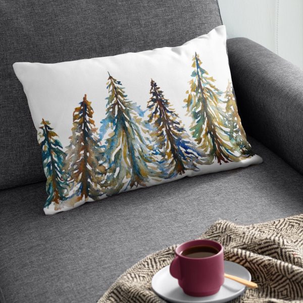Evergreen Carols Dark Lumbar Throw Pillow | Spun Polyester Double Sided Print | Pine Trees Botanical Print Home Decor | Holidays
