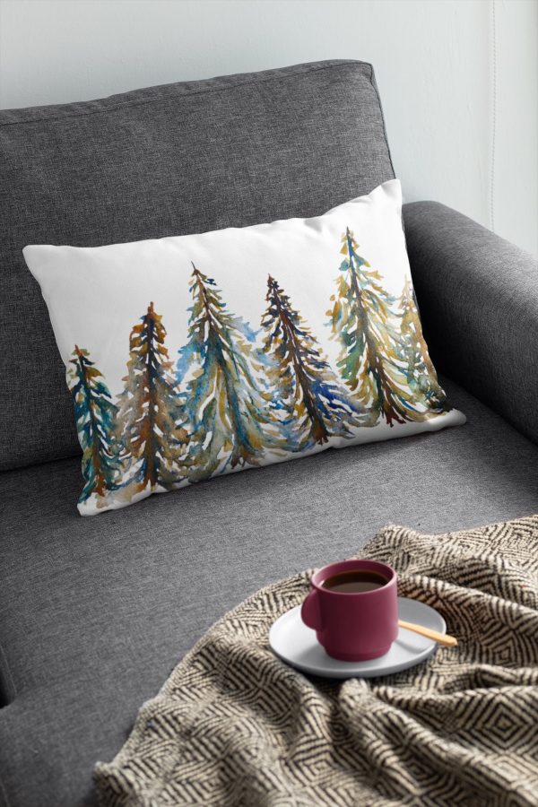 Evergreen Carols Dark Lumbar Throw Pillow | Spun Polyester Double Sided Print | Pine Trees Botanical Print Home Decor | Holidays