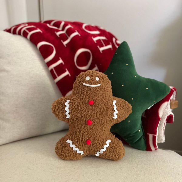 Plush Sherpa Gingerbread Man Pillow/Decor – Sherpa Christmas Pillow, Gingerbread Man Decor