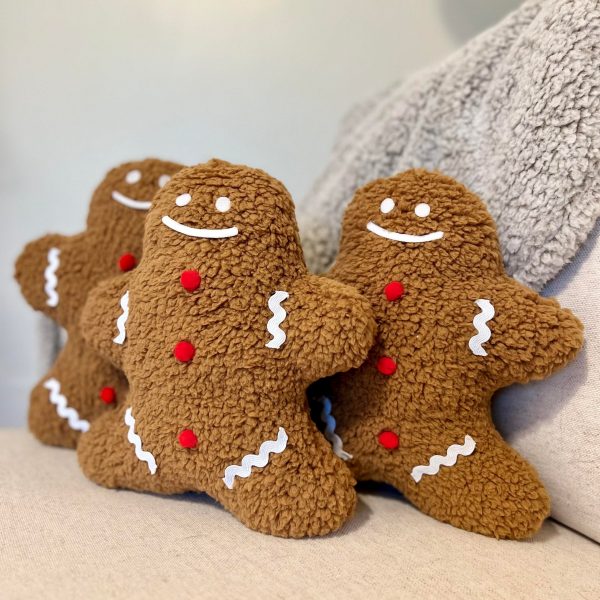 Plush Sherpa Gingerbread Man Pillow/Decor – Sherpa Christmas Pillow, Gingerbread Man Decor