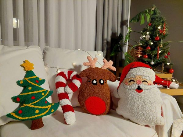 Tufted Christmas Pillow, Punch Needle Christmas Pillow, Christmas Tree Shaped Pillow, Santa Shaped Pillow, Tree Santa Reindeer Candy Cane