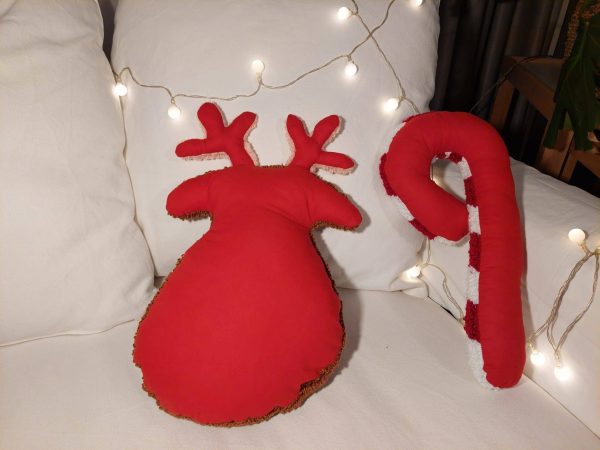 Tufted Christmas Pillow, Punch Needle Christmas Pillow, Christmas Tree Shaped Pillow, Santa Shaped Pillow, Tree Santa Reindeer Candy Cane