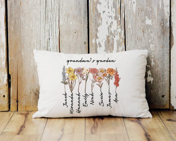 Custom Grandma’s Garden Pillow, Personalized Birthflower Pillow, Grandmas Garden Pillow with Grandkids, Gift for Grandma, Christmas Gift