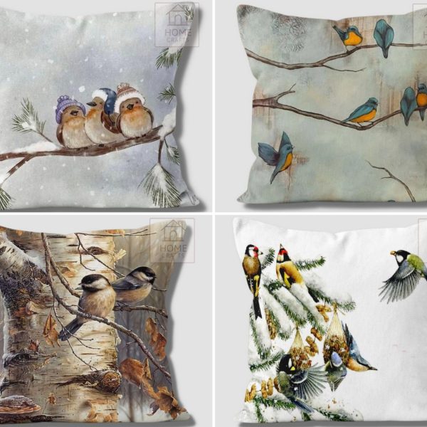 Bird Pattern Cushion Cover, Winter Pillow Case, Nestling Decorative Cushion Case, New Year Pillow, Christmas Home Decor, Secret Santa Gift